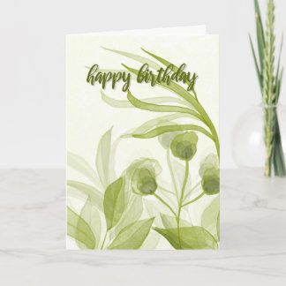 Cartão Aniversário de Folhas de Aquarela