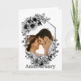 Cartão Aniversário de Fotografia de Girassol Negro e Bran