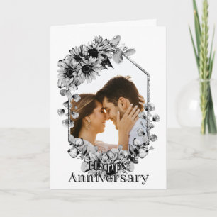 Cartão Aniversário de Fotografia de Girassol Negro e Bran