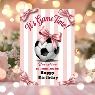 Cartão Aniversário de Futebol com Laço Rosa Chique