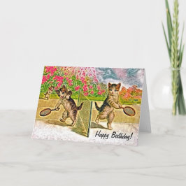 Cartão Aniversário de Gatinhos Jogando Tênis