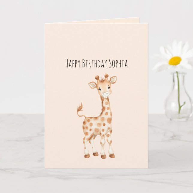 Cartão Aniversário de Girafa Fofa (Planta pequena)