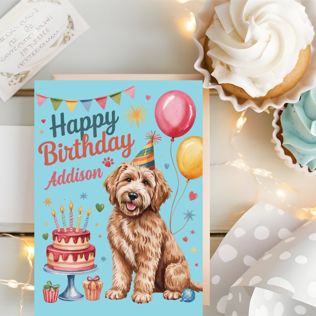 Cartão Aniversário de Goldendoodle Cute Personalizado (Criador carregado)