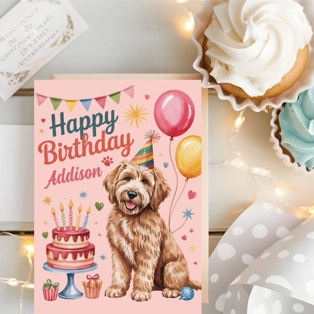 Cartão Aniversário de Goldendoodle Cute Personalizado (Criador carregado)