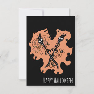 Cartão Aniversário de Halloween Casais Esqueleto Lâminas
