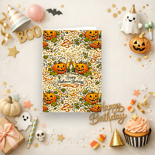 Cartão Aniversário de Halloween Vintage Laranja Festivo