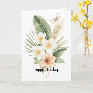 Cartão Aniversário de Hibisco de Plumeria de Pêssego Trop