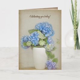 Cartão aniversário de hydrangea e buquê de rendas da Rain