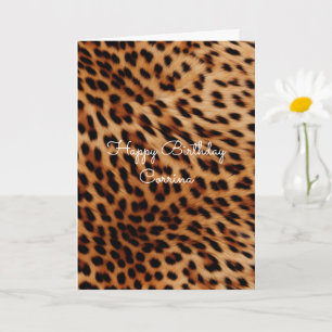 Cartão Aniversário de Impressão de Leopardo Preto Marrom 