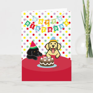 Cartão Aniversário de Labrador Amarelo e Labrador Negro