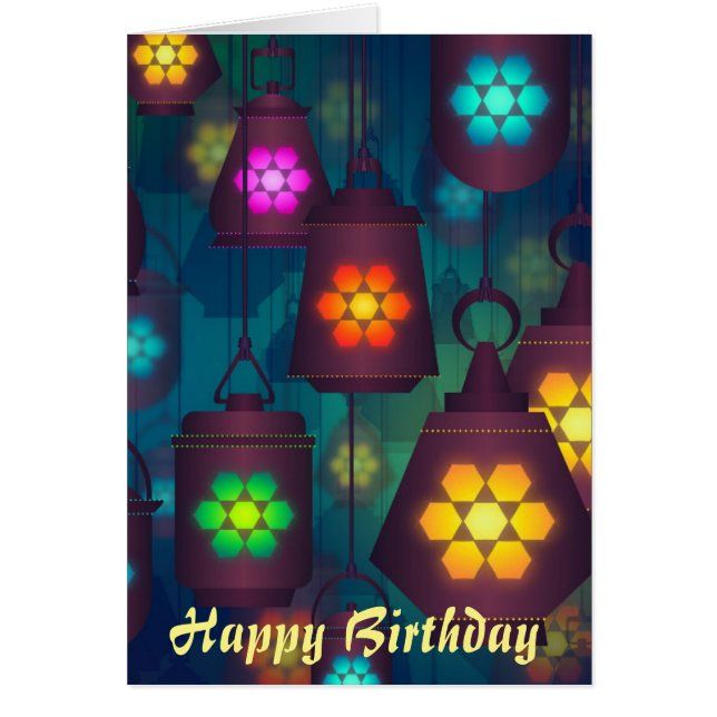 Cartão Aniversário de Lanternas árabe (Frente)