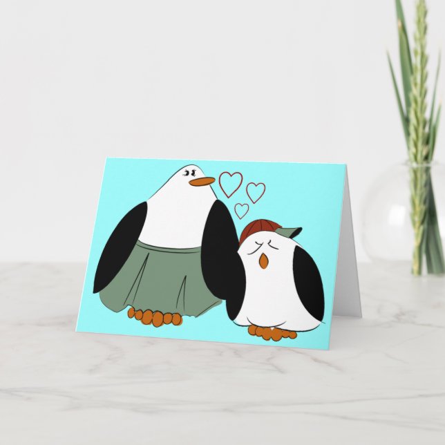 Cartão Aniversário de Mãe Filho Pinguins (Frente)