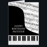 Cartão Aniversário de Mãe Piano e Música<br><div class="desc">Um cartão de aniversário para uma mãe que gosta de música piano. Um piano de cauda com as chaves na parte inferior da carta. Uma folha de música preenche o fundo. Um cartão de excelente para alguém que adora música. Este NÃO é um cartão musical,  NÃO toca música:</div>