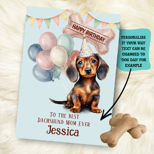 Cartão Aniversário de Mamãe/Papai de Dachshund 