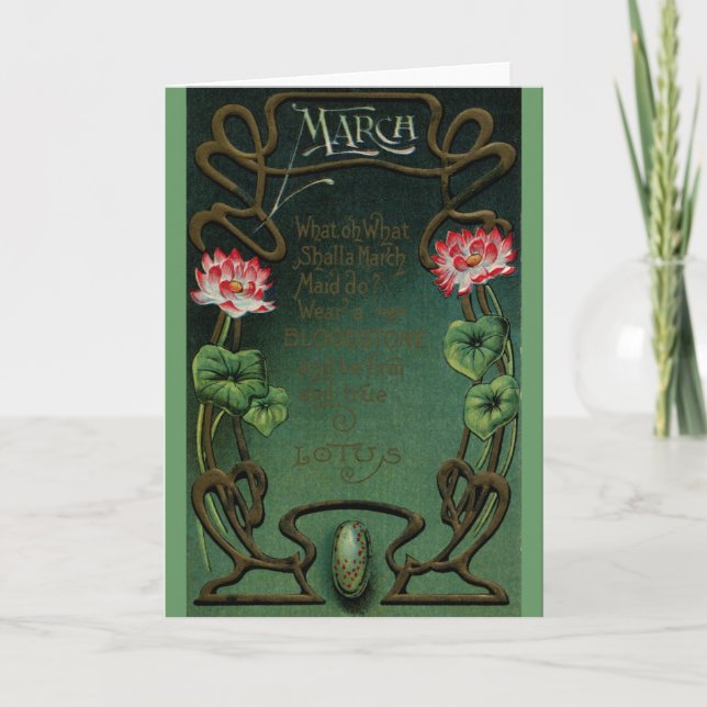 Cartão Aniversário de Março com Lotus e Bloodstone (Frente)
