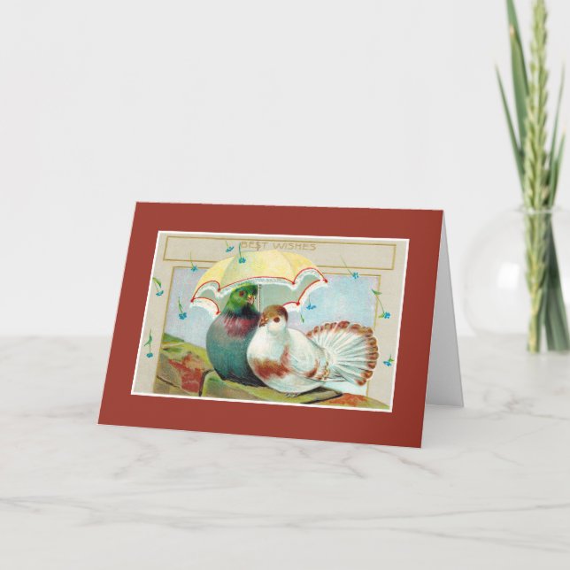 Cartão Aniversário de melhores desejos, duas aves com gua (Frente)