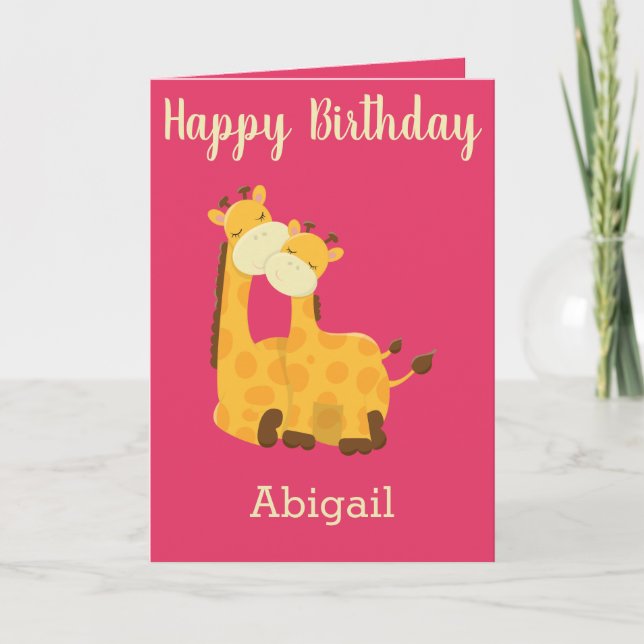 Cartão Aniversário de Menina com Girafas (Frente)