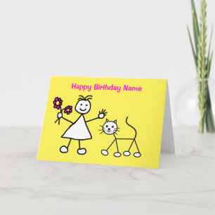 Cartão Aniversário de Menina Fofa com Gato