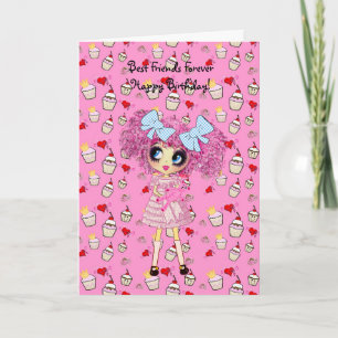 Cartão Aniversário de menina Kawaii - personalizado