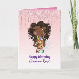 Cartão Aniversário de Menina Negra Bonita - Muitos Temas