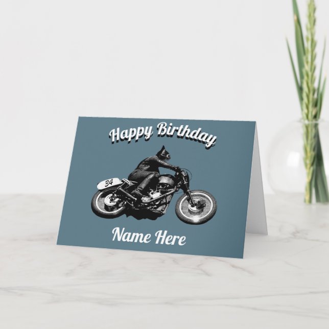Cartão Aniversário de motociclista personalizado (Frente)