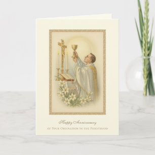 Cartão Aniversário de Ordenação do Padre Católico Diácono
