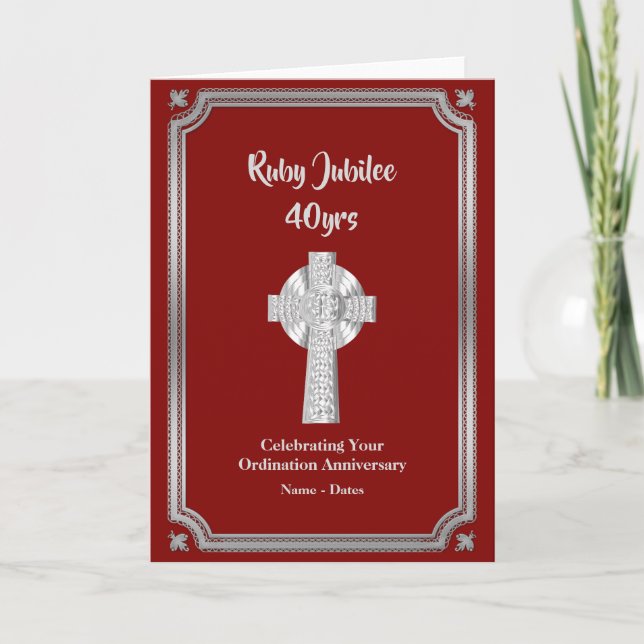 Cartão Aniversário de Ordenação Jubileu RUBY Sacerdote 40 (Frente)