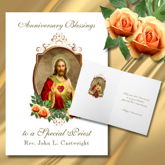Cartão Aniversário de Ordenação Sacerdotal Sagrado Coraçã