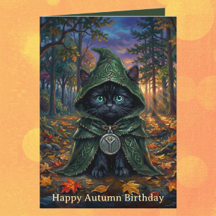 Cartão Aniversário de Outono do Gato Preto Whimsigoth