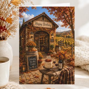 Cartão Aniversário de Outubro de Amante de Vinho Outono