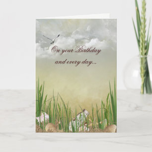 Cartão Aniversário de praia com gaivota