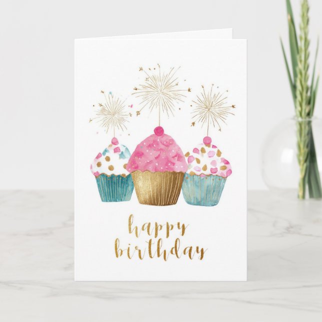 Cartão Aniversário de Pretty Cupcake (Frente)