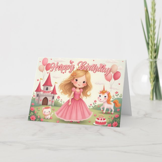 Cartão Aniversário de Princesa de Conto de Fadas em um So (Frente)
