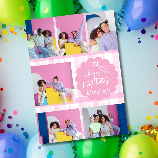Cartão Aniversário de qualquer colagem fotográfica femini (Criador carregado)
