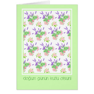 Cartão Aniversário de saudação da língua bonito turca