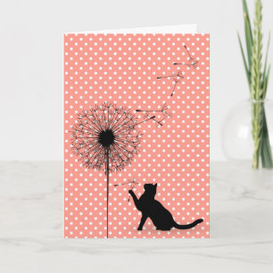 Cartão Aniversário de sementes de gato e dandelion preto