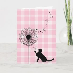 Cartão Aniversário de sementes de gato e dandelion preto
