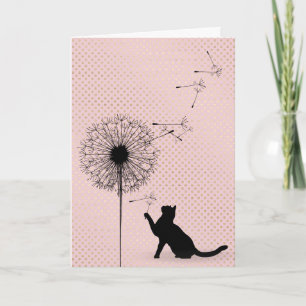 Cartão Aniversário de sementes de gato e dandelion preto