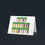 Cartão Aniversário de Trabalho de 1 Ano para o Funcionári<br><div class="desc">Gatos de desenho animado carregam faixas verdes escuras que comemoram o aniversário de 1 ano de trabalho de um funcionário.</div>