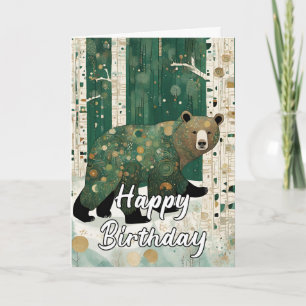 Cartão Aniversário de Urso Personalizado Art Nouveau