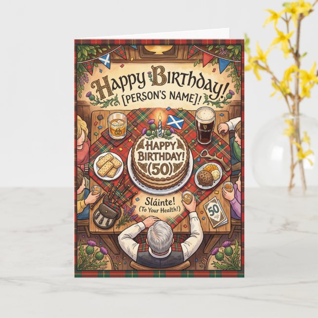 Cartão Aniversário de Whisky Escocês (Flor Amarela)