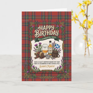 Cartão Aniversário de Whisky Tartan Escocês