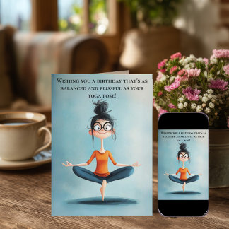Cartão Aniversário de Yoga Divertido