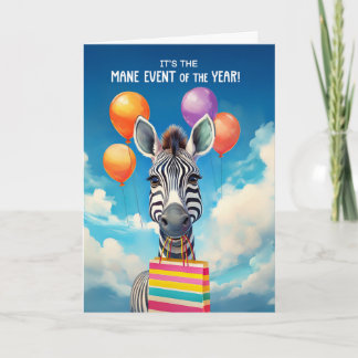 Cartão Aniversário de Zebra MANE com Balões