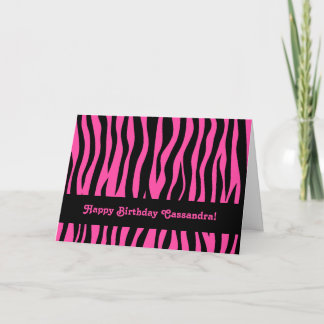 Cartão Aniversário de zebra rosa quente