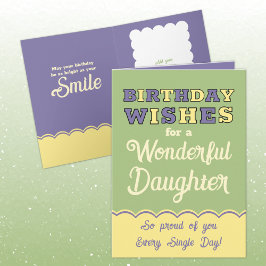 Cartão Aniversário deseja a filha verde roxo