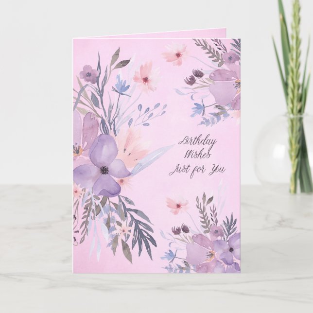 Cartão Aniversário Deseja Apenas para Você Flores de Aqua (Frente)