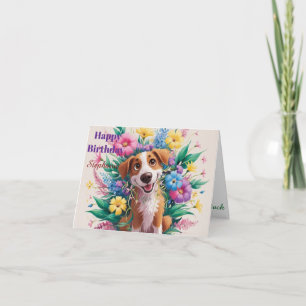 Cartão Aniversário Divertido Cão Flor Flora Personalizado