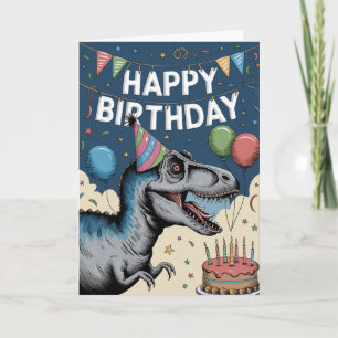 Cartão Aniversário Divertido de Dinossauro