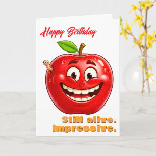 Cartão Aniversário Divertido e Feliz Maçã Fofa
